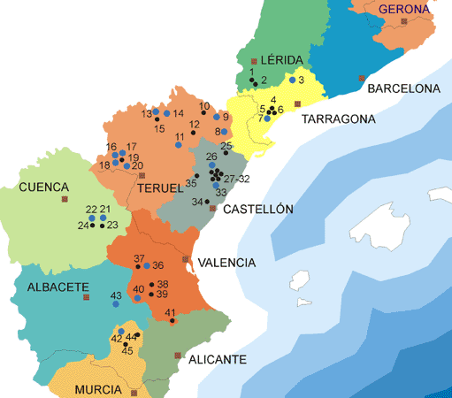 Detailed map of the Spanish Levantine art area treated in the EuroPreArt project (click to come back to CSIC page)